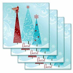"Cheers" Retro Christmas Trees Tempered Glass Coasters